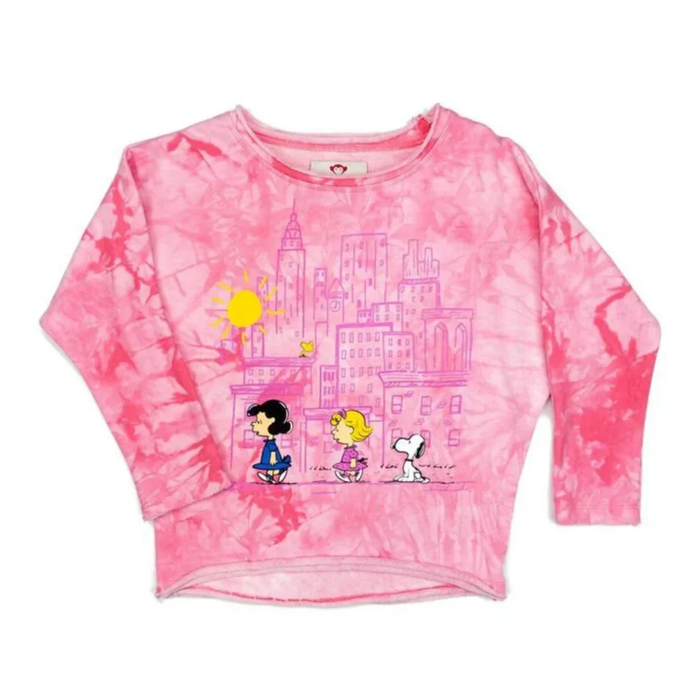 NWT Appaman Girl's Peanuts Long Sleeves Pink Tie Dye Sweatshirt Kids Size: 8 & 6